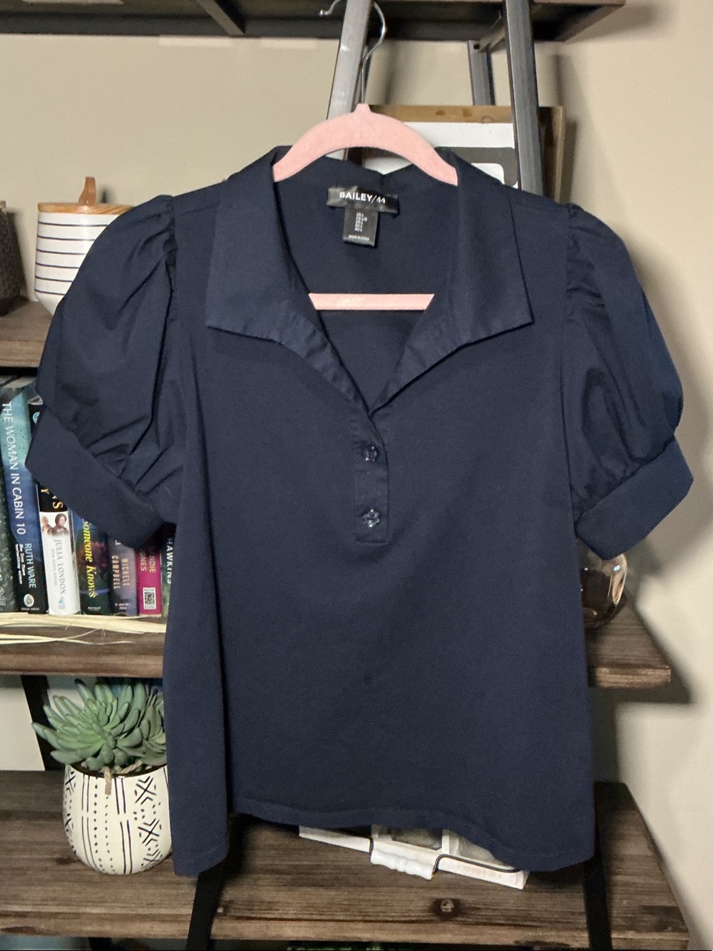 Bailey 44 Navy Puff Sleeve Polo Top